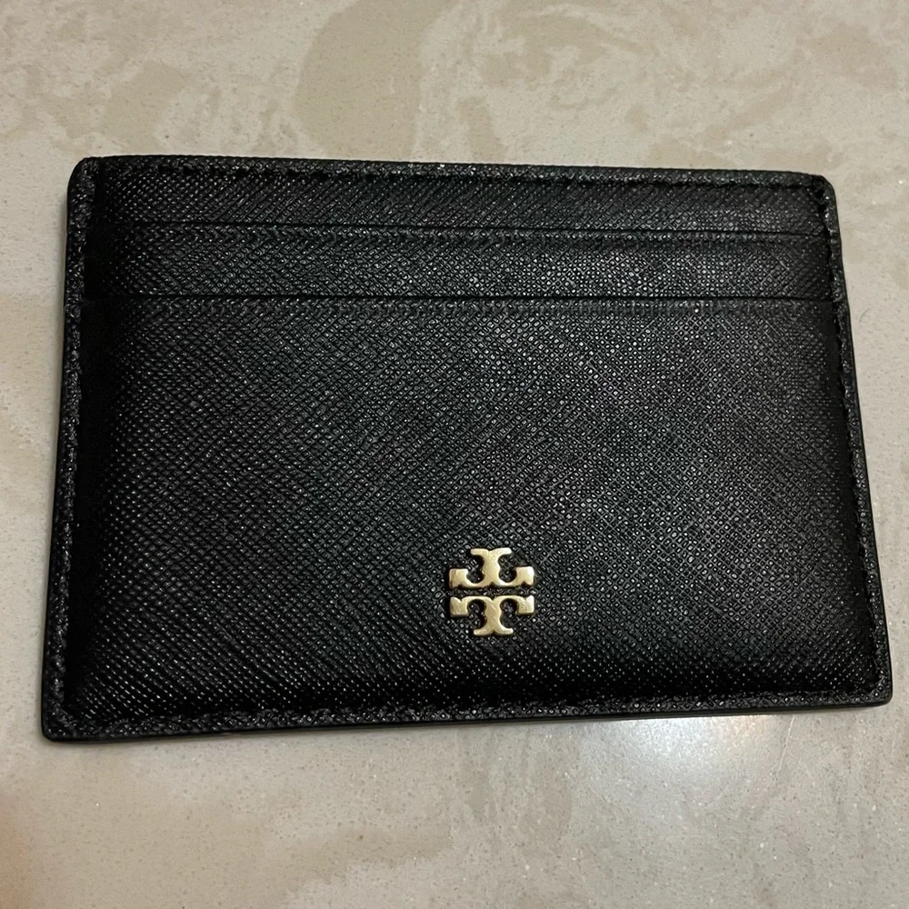 Tory Burch Emerson Slim Card Case Wallet In Black- like new! - Picture 1 of 3